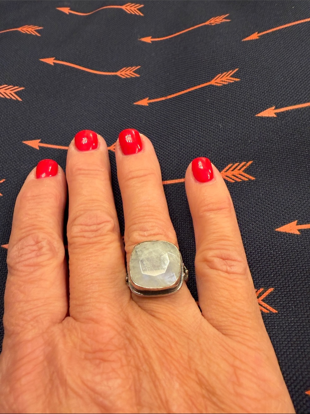 Rose-Cut Moonstone Silver Statement Ring in White - Women's Fashion Jewelry